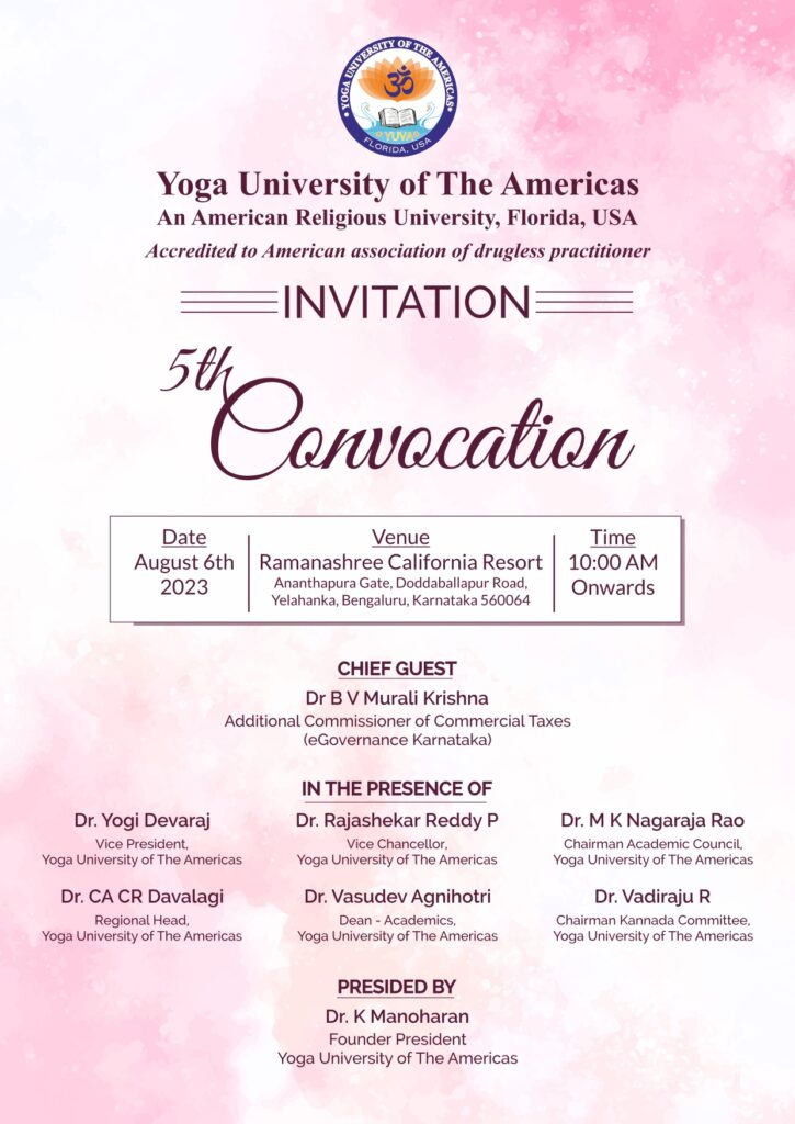 Convocation Invitation by Yoga University of Americas